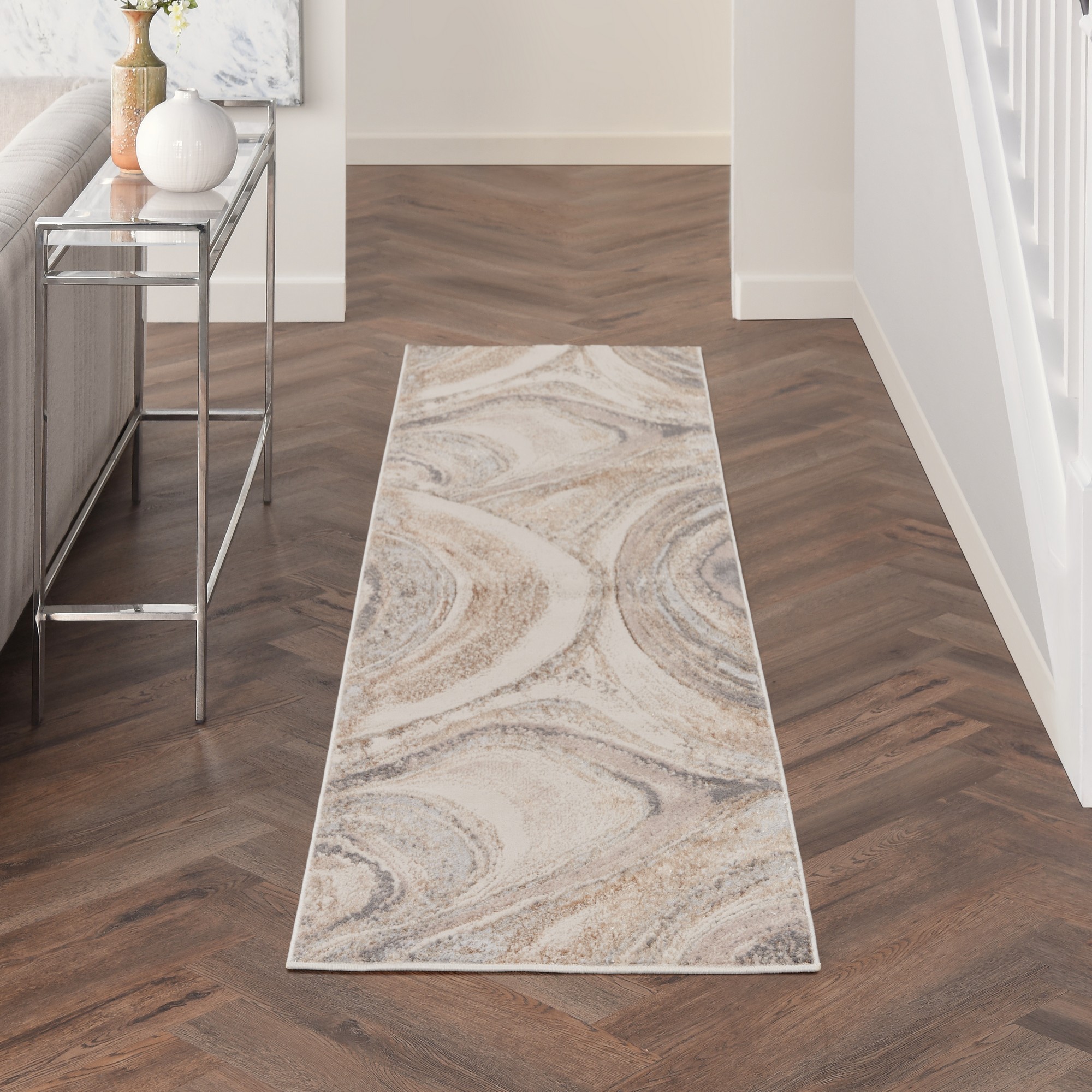 Brushstrokes Bsk03 Abstract Runner Rug By Nourison In Cream Grey